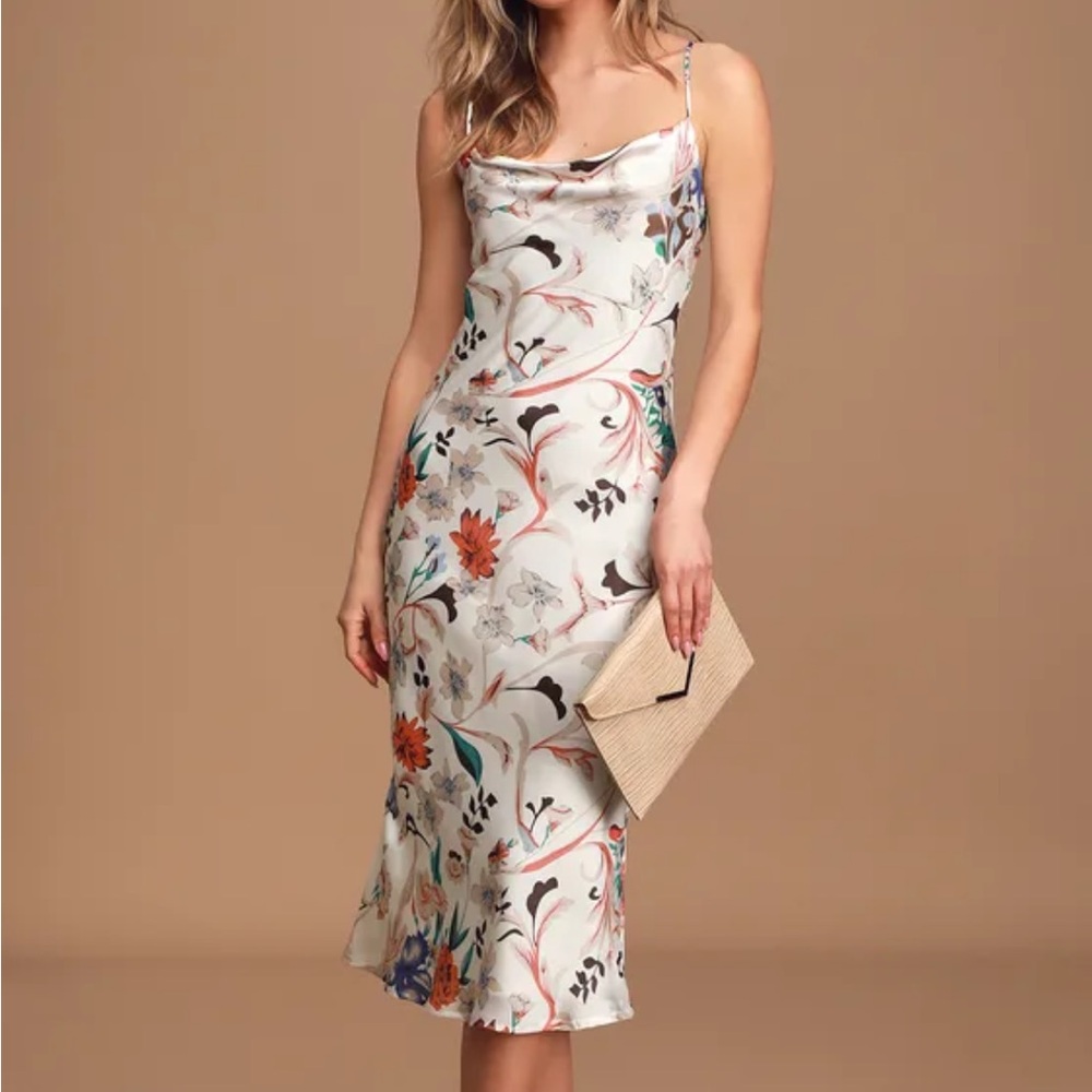 LULUS must be fate satin slip flower dress size large